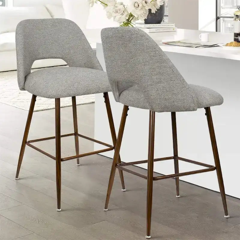 Gepolsterte Barhocker mit Walnussholzbeinen, 2er-Set