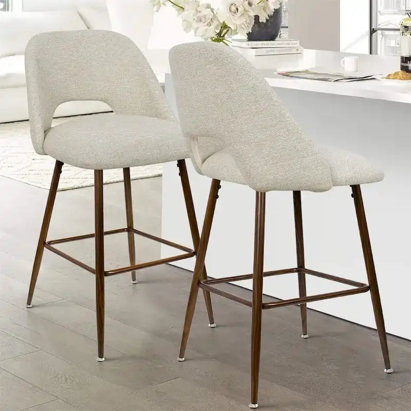 Gepolsterte Barhocker mit Walnussholzbeinen, 2er-Set