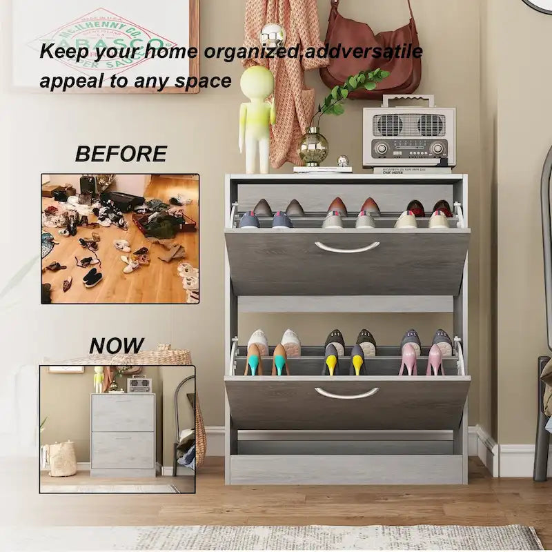 Two-Tier Entryway Shoe Storage Cabinet