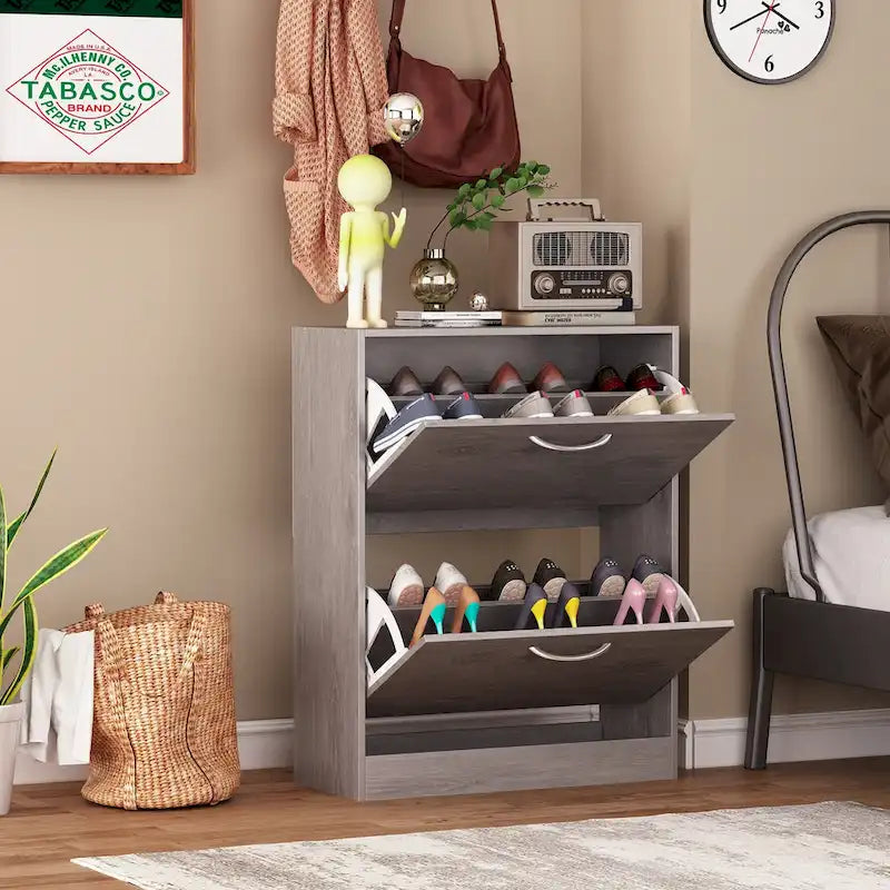Two-Tier Entryway Shoe Storage Cabinet