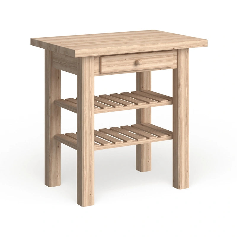 Unfinished Solid Parawood Kitchen Island with Drawer