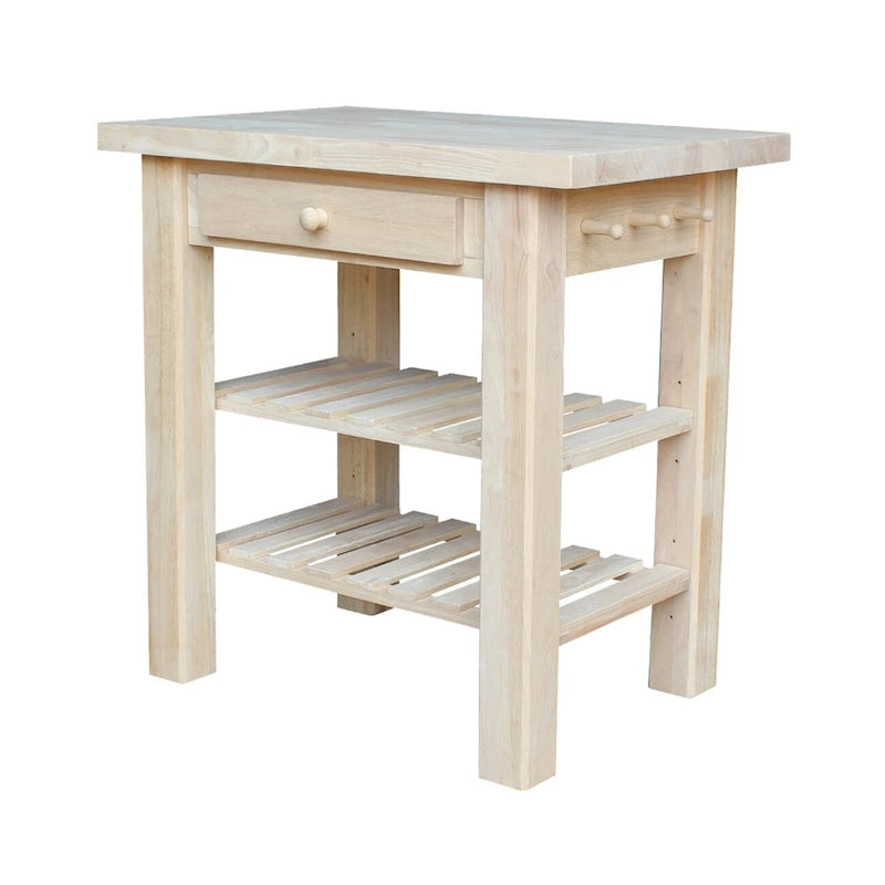 Unfinished Solid Parawood Kitchen Island with Drawer