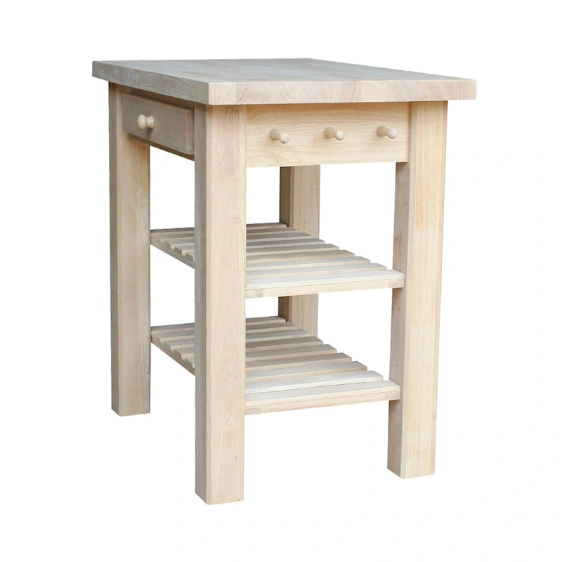 Unfinished Solid Parawood Kitchen Island with Drawer