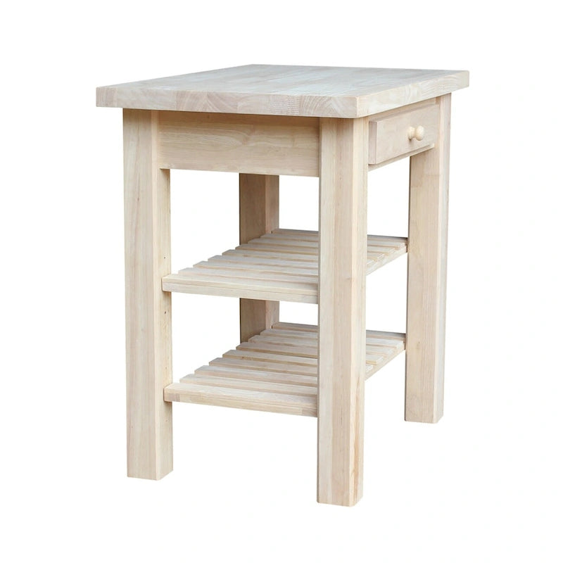 Unfinished Solid Parawood Kitchen Island with Drawer