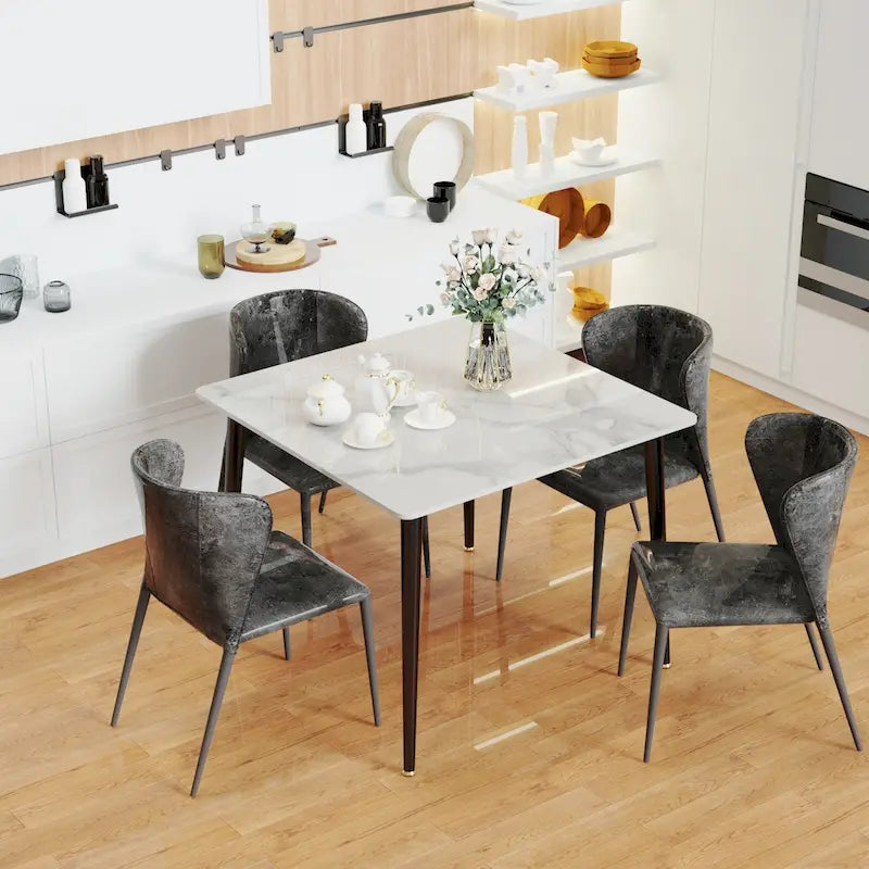 Square Sintered Stone Dining Table with Marble-Effect Top