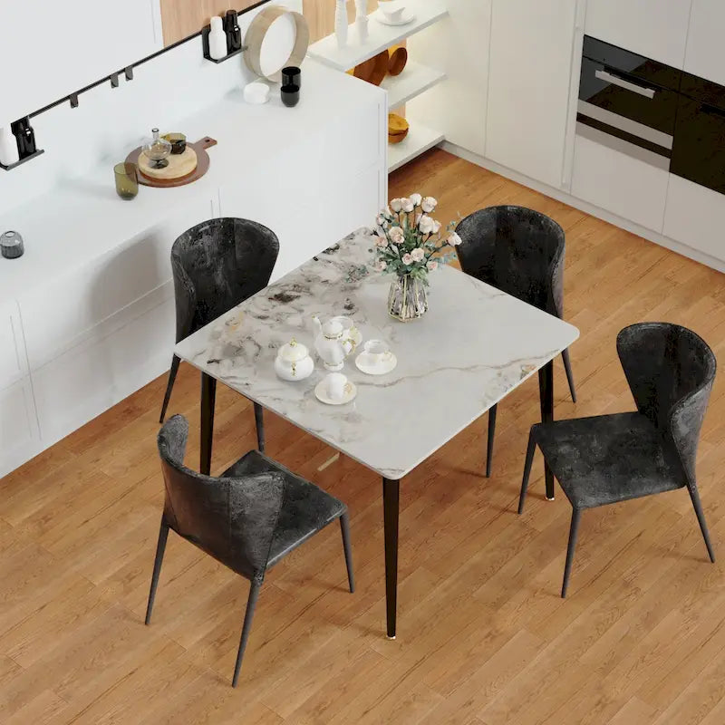 Square Sintered Stone Dining Table with Marble-Effect Top