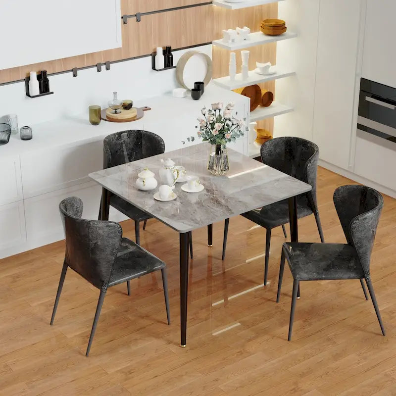 Square Sintered Stone Dining Table with Marble-Effect Top