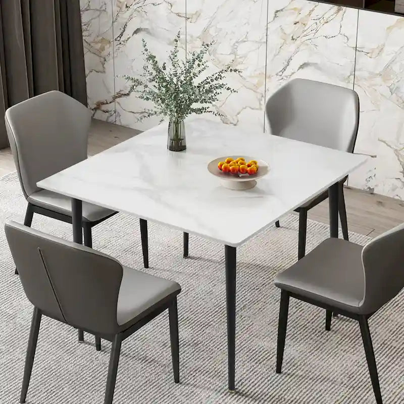 Square Sintered Stone Dining Table with Marble-Effect Top
