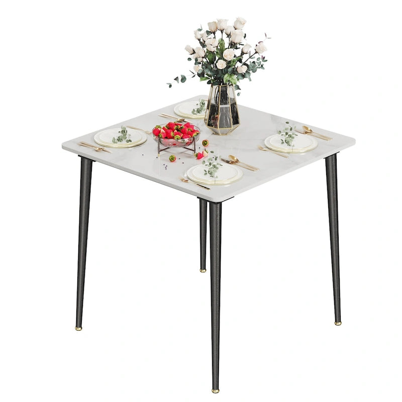 Square Sintered Stone Dining Table with Marble-Effect Top