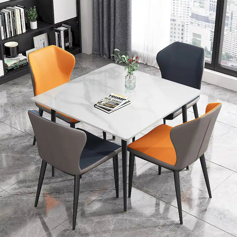 Square Sintered Stone Dining Table with Marble-Effect Top