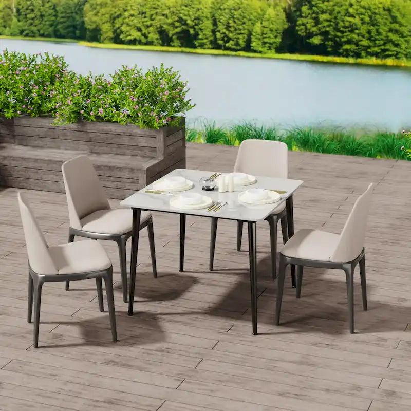 Square Sintered Stone Dining Table with Marble-Effect Top