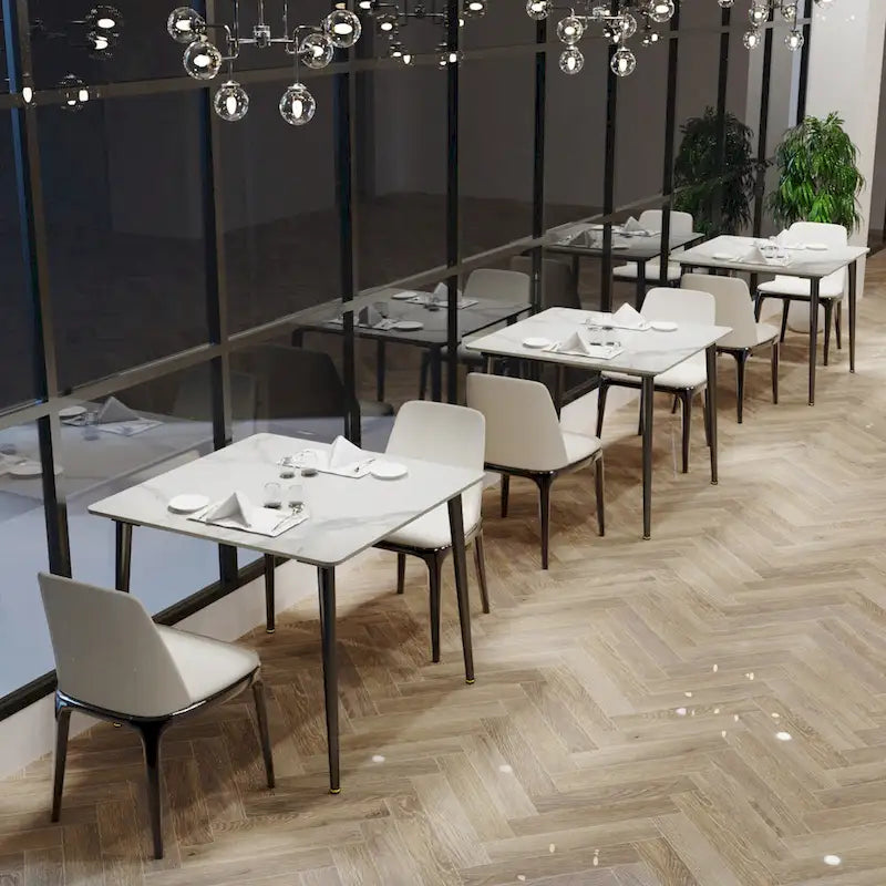Square Sintered Stone Dining Table with Marble-Effect Top