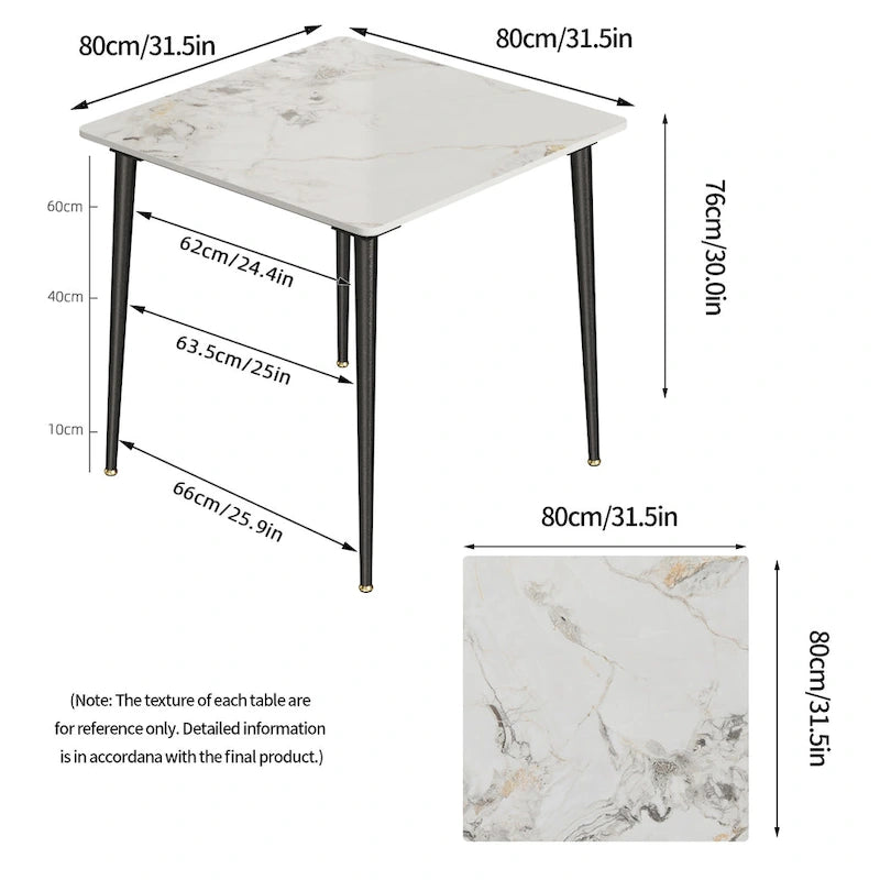 Square Sintered Stone Dining Table with Marble-Effect Top