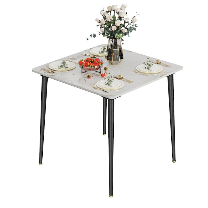 Square Sintered Stone Dining Table with Marble-Effect Top