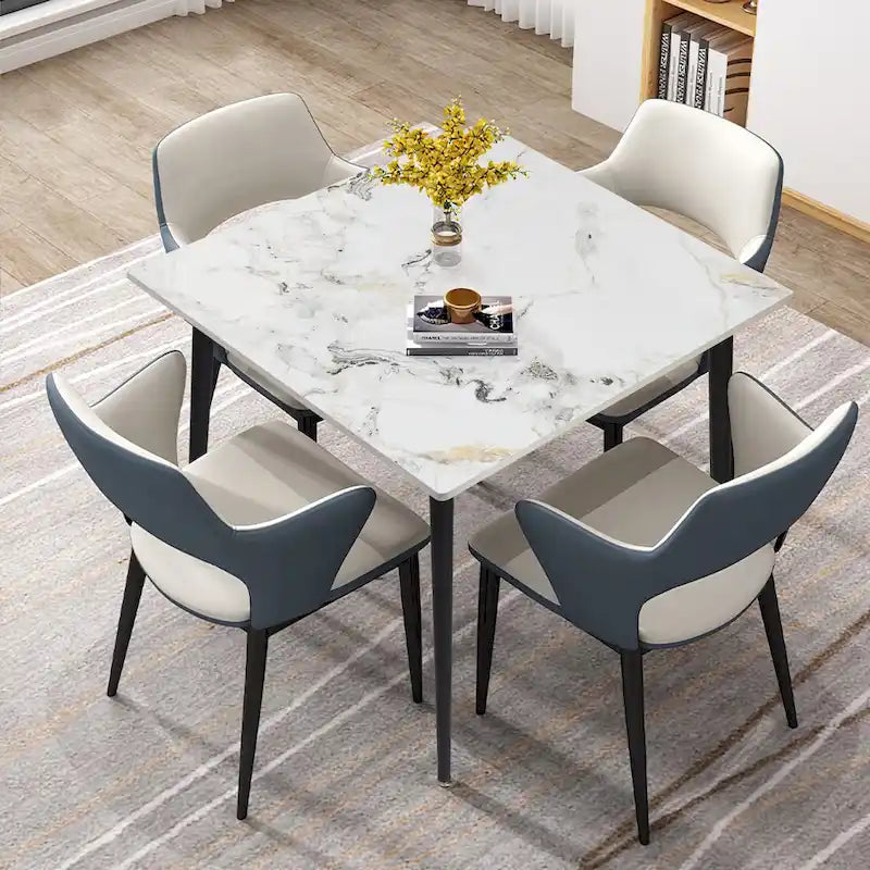 Square Sintered Stone Dining Table with Marble-Effect Top