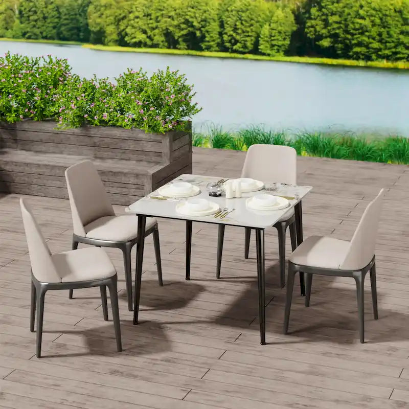 Square Sintered Stone Dining Table with Marble-Effect Top