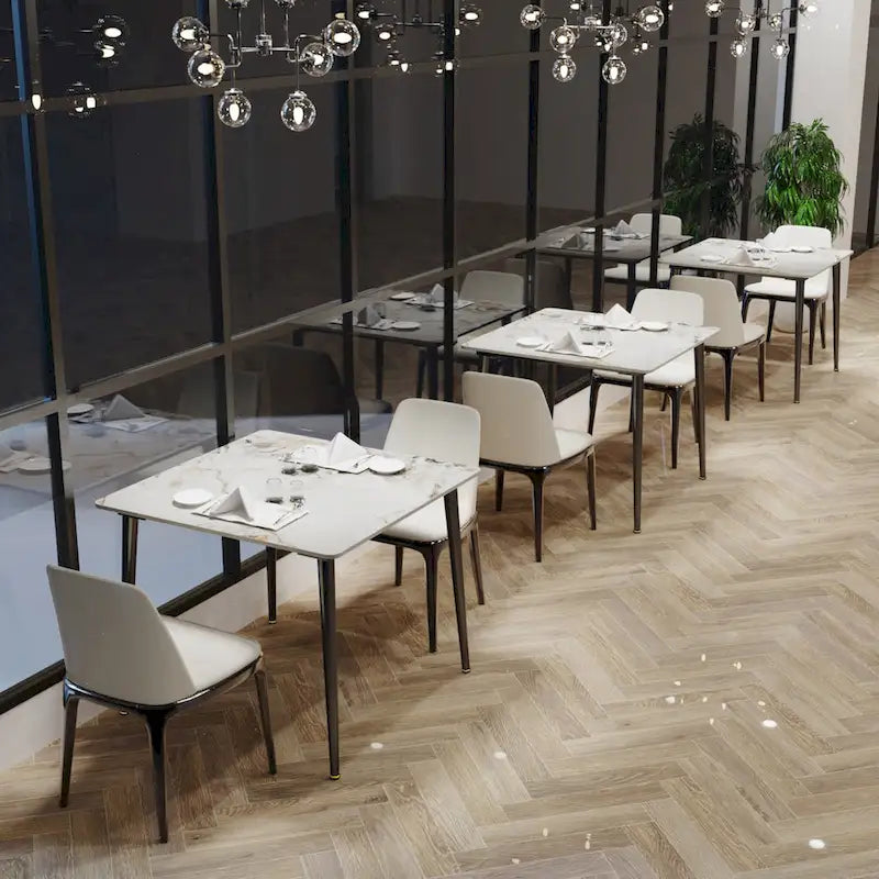 Square Sintered Stone Dining Table with Marble-Effect Top