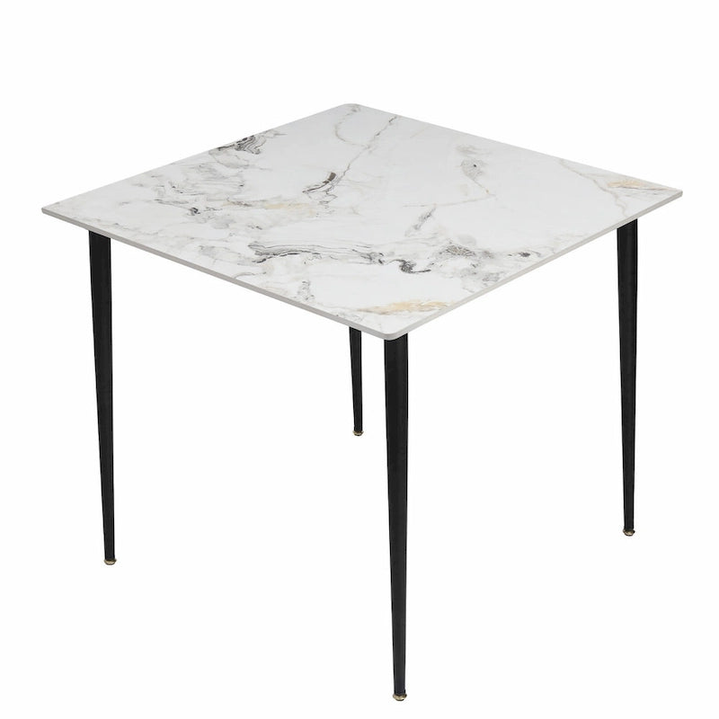 Square Sintered Stone Dining Table with Marble-Effect Top