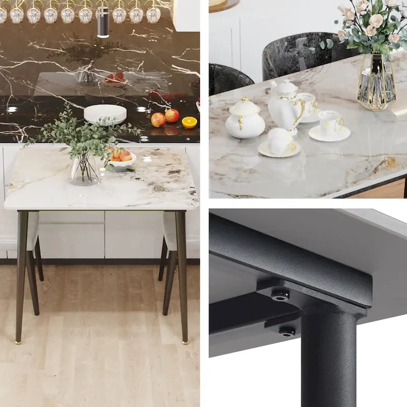 Square Sintered Stone Dining Table with Marble-Effect Top