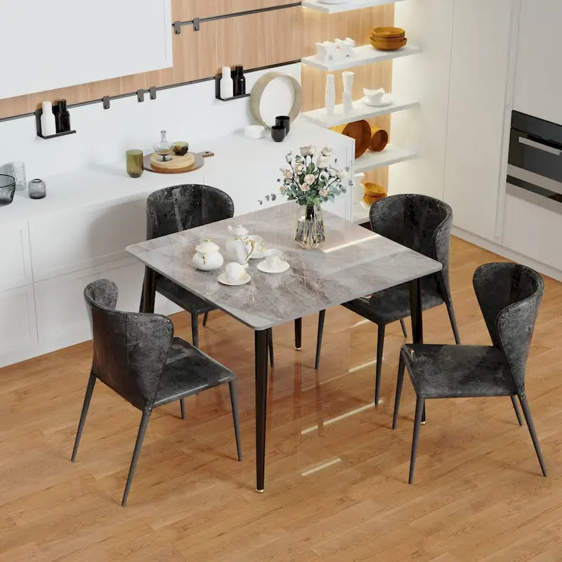 Square Sintered Stone Dining Table with Marble-Effect Top