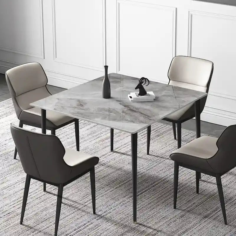 Square Sintered Stone Dining Table with Marble-Effect Top