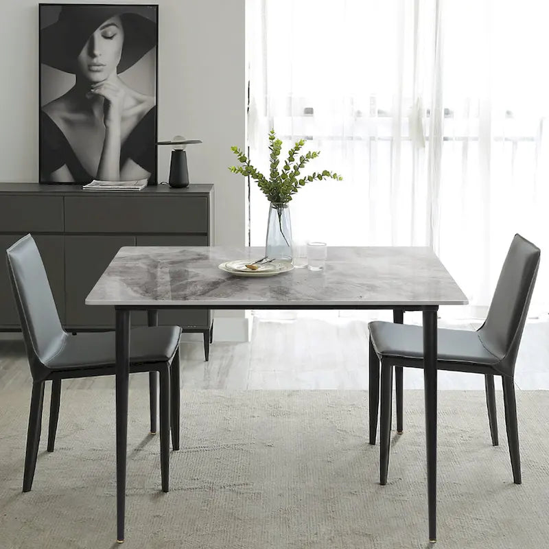 Square Sintered Stone Dining Table with Marble-Effect Top