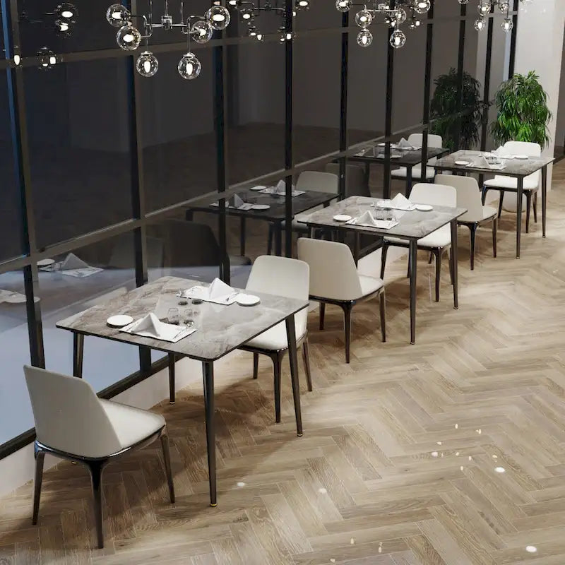 Square Sintered Stone Dining Table with Marble-Effect Top