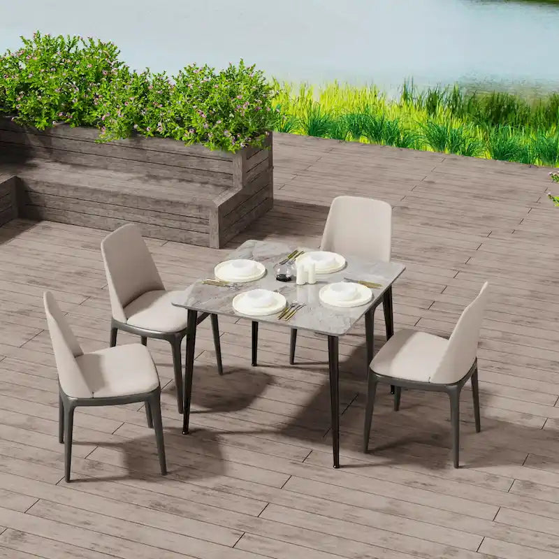 Square Sintered Stone Dining Table with Marble-Effect Top
