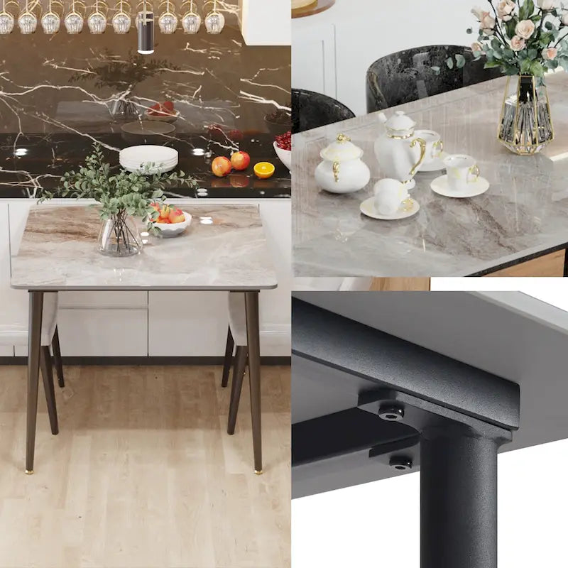 Square Sintered Stone Dining Table with Marble-Effect Top