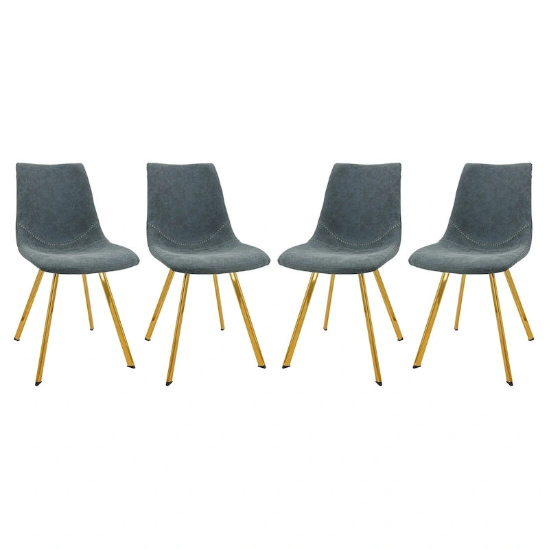 PU Leather Dining Chairs with Gold Metal Legs, Set of 4