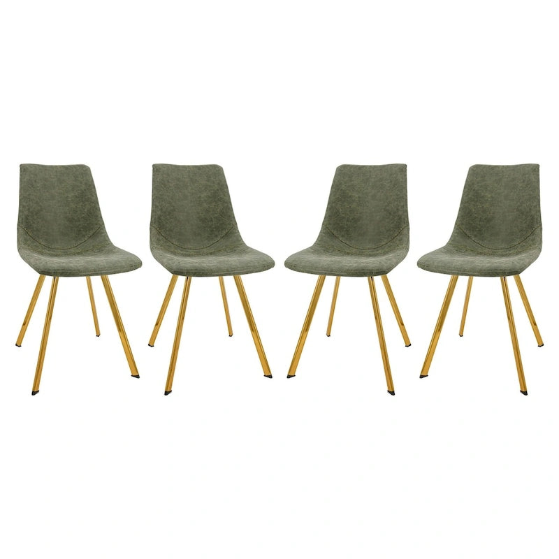 PU Leather Dining Chairs with Gold Metal Legs, Set of 4
