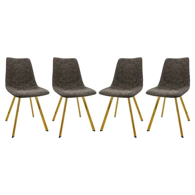 PU Leather Dining Chairs with Gold Metal Legs, Set of 4