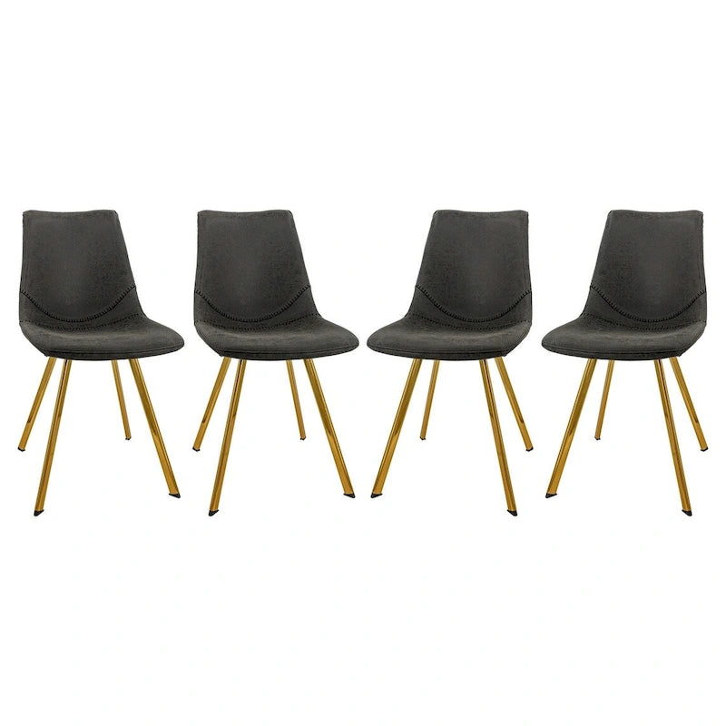 PU Leather Dining Chairs with Gold Metal Legs, Set of 4