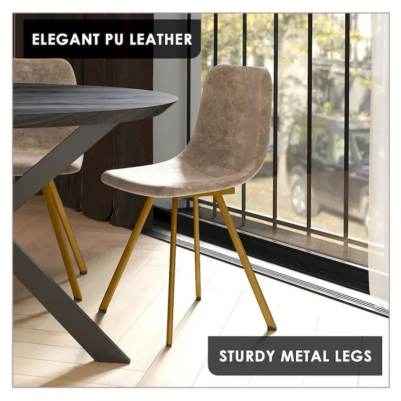 PU Leather Dining Chairs with Gold Metal Legs, Set of 4