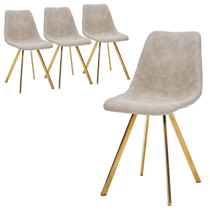 PU Leather Dining Chairs with Gold Metal Legs, Set of 4