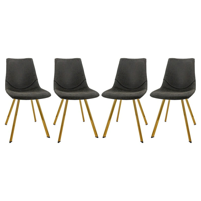 PU Leather Dining Chairs with Gold Metal Legs, Set of 4
