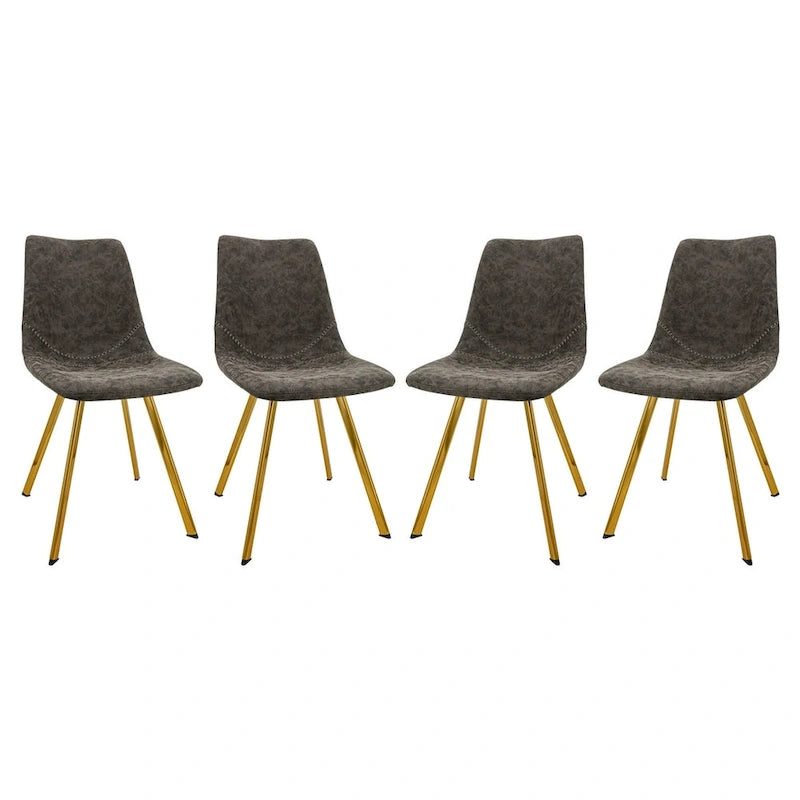 PU Leather Dining Chairs with Gold Metal Legs, Set of 4