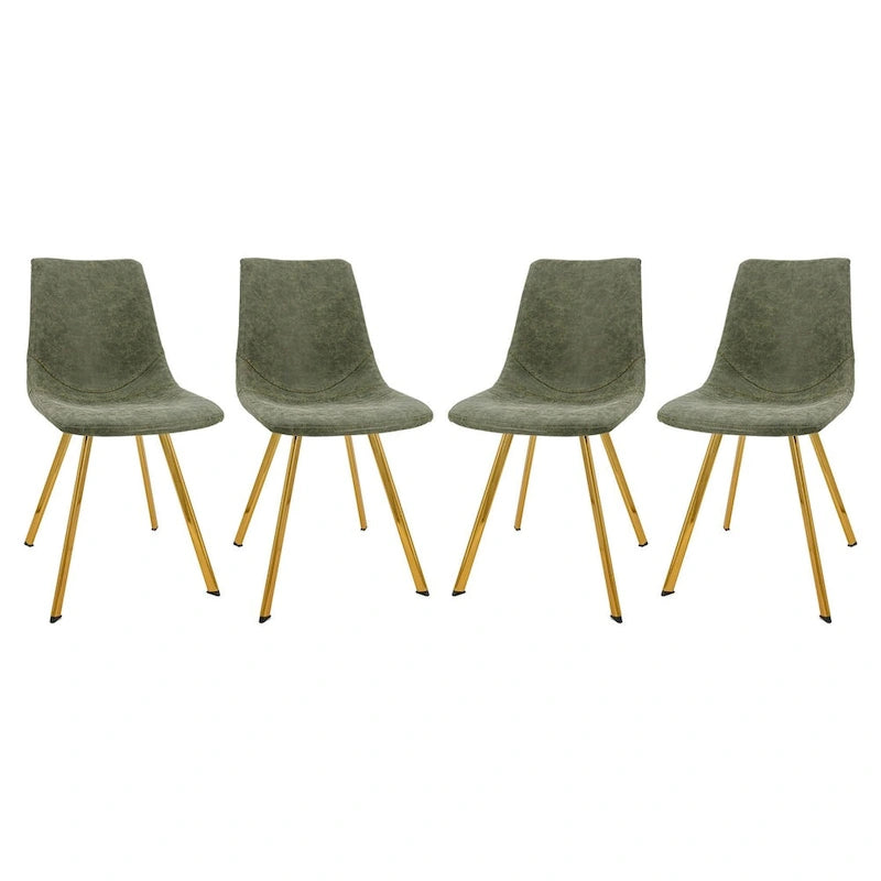 PU Leather Dining Chairs with Gold Metal Legs, Set of 4