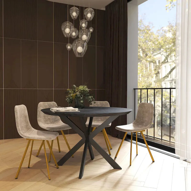 PU Leather Dining Chairs with Gold Metal Legs, Set of 4