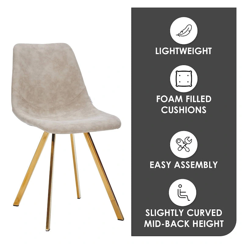 PU Leather Dining Chairs with Gold Metal Legs, Set of 4