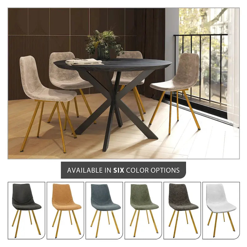 PU Leather Dining Chairs with Gold Metal Legs, Set of 4