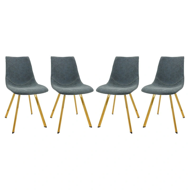 PU Leather Dining Chairs with Gold Metal Legs, Set of 4