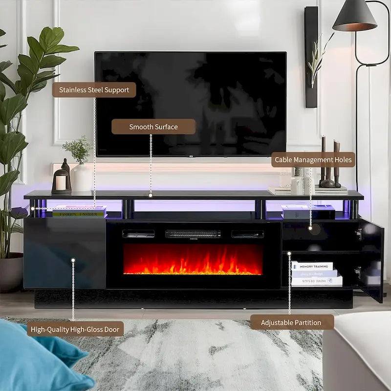 TV-Schrank, 70 Zoll, mit elektrischem Kamin, 36 Zoll