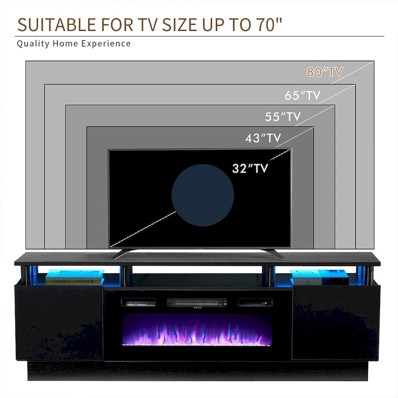 TV-Schrank, 70 Zoll, mit elektrischem Kamin, 36 Zoll