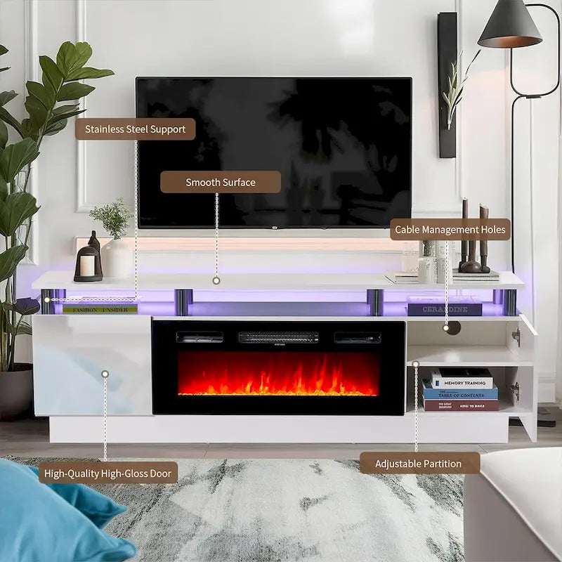TV-Schrank, 70 Zoll, mit elektrischem Kamin, 36 Zoll