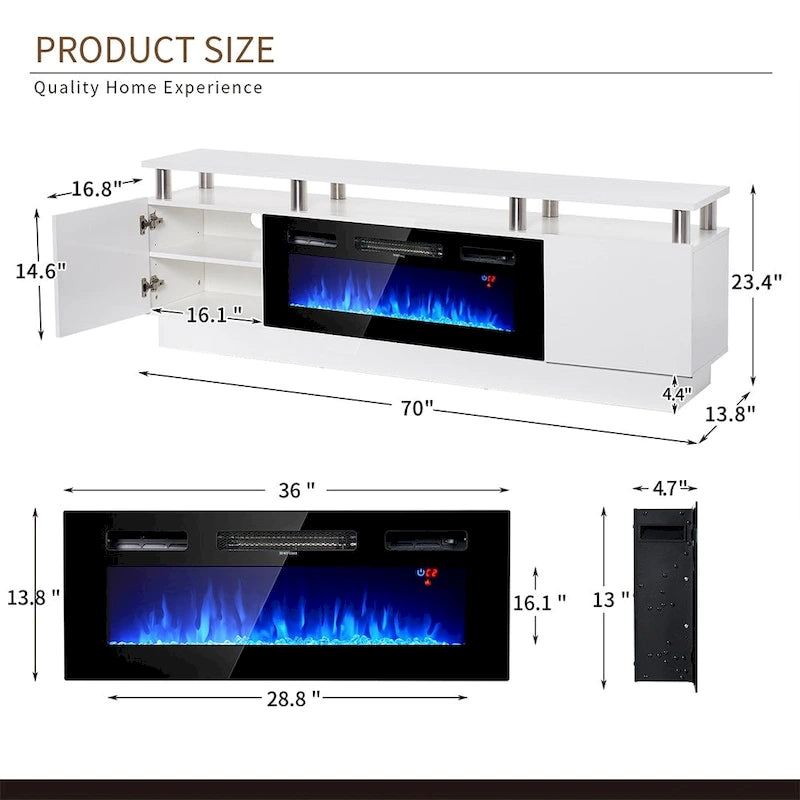 TV-Schrank, 70 Zoll, mit elektrischem Kamin, 36 Zoll