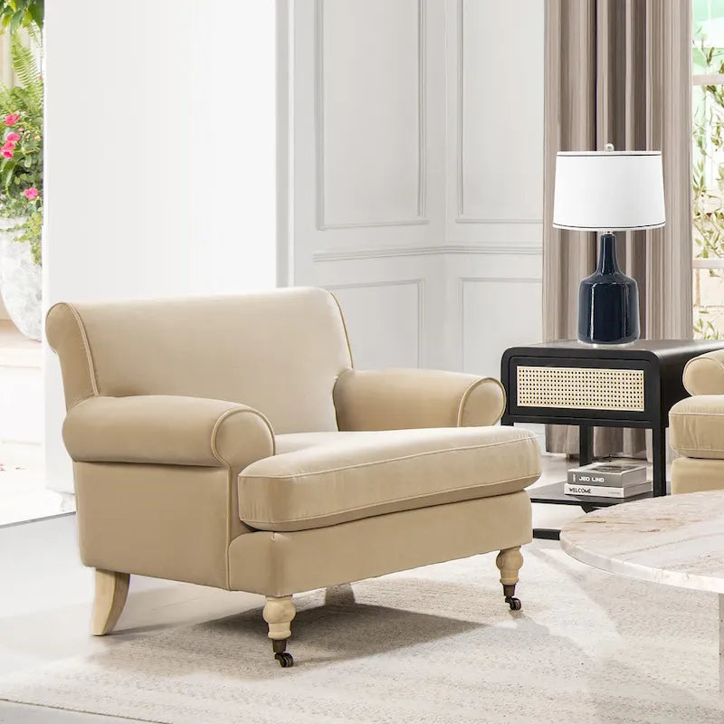 Fauteuil d'appoint rembourré de style Lawson avec roulettes