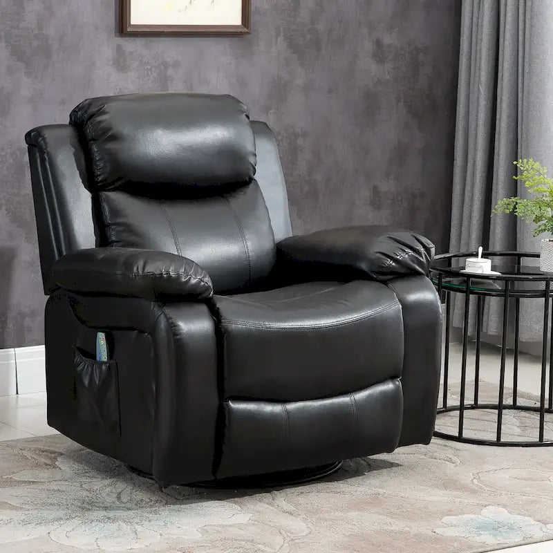 Black PU Leather Swivel Rocking Massage Recliner
