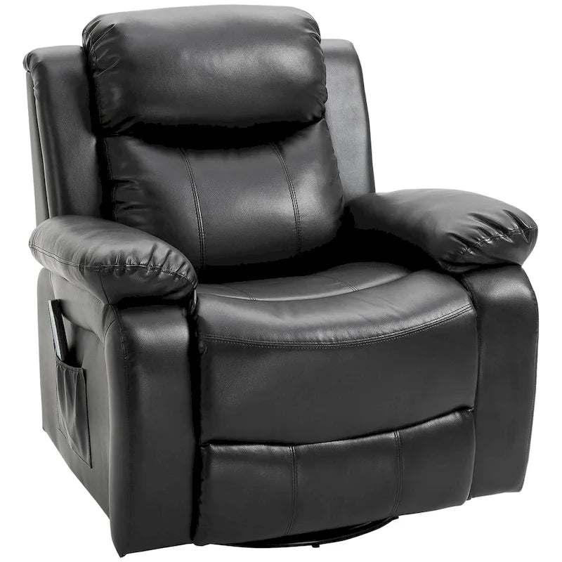 Black PU Leather Swivel Rocking Massage Recliner