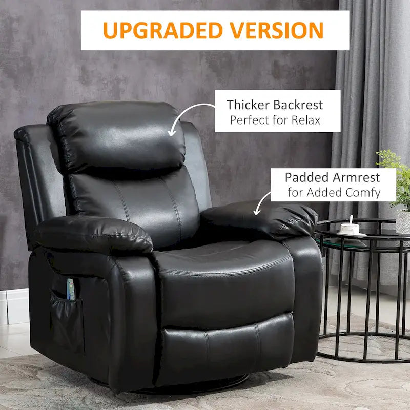 Black PU Leather Swivel Rocking Massage Recliner